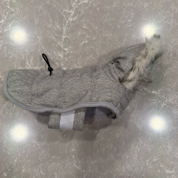 Gray Quilted Dog Winter Coat with Faux Fur Hood Size XS - Picture 2 of 11